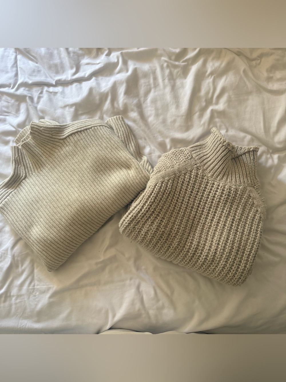 2 H&M Cream Ribbed Pullover & Chunky Turtleneck Sweaters Set